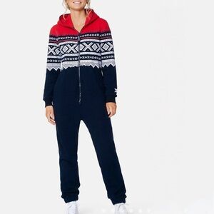 OnePiece Nordic Original Jumpsuit Onesie Red Navy Fair Isle Zip Hoodie – Size S